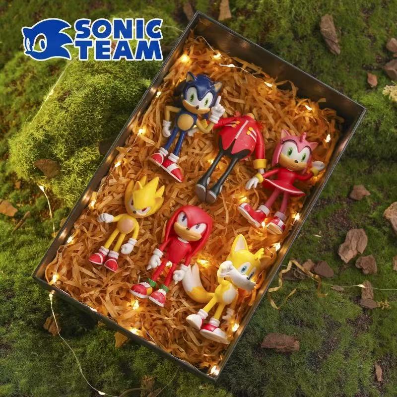 Model Kit Sonic - セットソニックフィギュアテイルズウェアホッグアクションフィギュアナックルズ人形ドクターエッグマン漫画フィギュアコレクタブル人形子供用ハリネズミおもちゃ