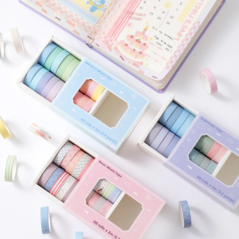 Masking Tape Thin - 20 ロール カラフルなスリム和紙テープ セット 幅 10