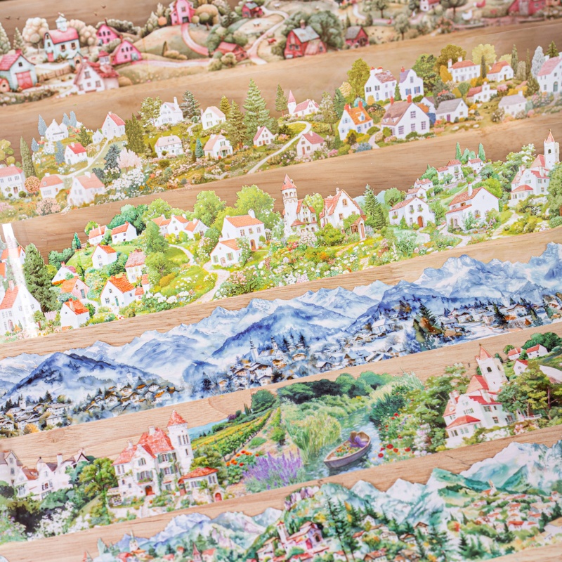 Masking Tape Thin - 6ロール 6Cm×200Cm 村をテーマにしたテープ ペットテープセット リトルヴィレッジシリーズ-ペット防水、自己粘着-ギフト包装袋シールステッカーテープ、風景ペットテープ、さまざまなシナリオに適しています、スクラップブックフォトアルバム日記デコレーション薄いステッカーとノートブックアクセサリージャンクジャーナルデコレーションステッカー、スクラップブック用品、アートとクラフトデコレーションデカール