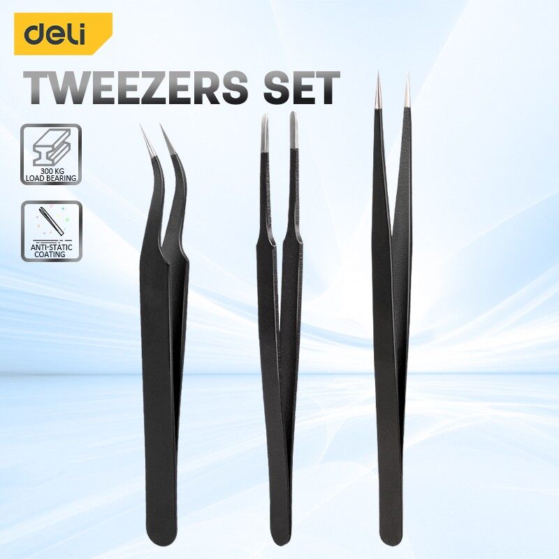 Model Kit Tweezers - デリ-電子機器、はんだ付け、実験室作業、ジュエリー作り、モデルクラフト、3個用のステンレス鋼ピンセットセットセット