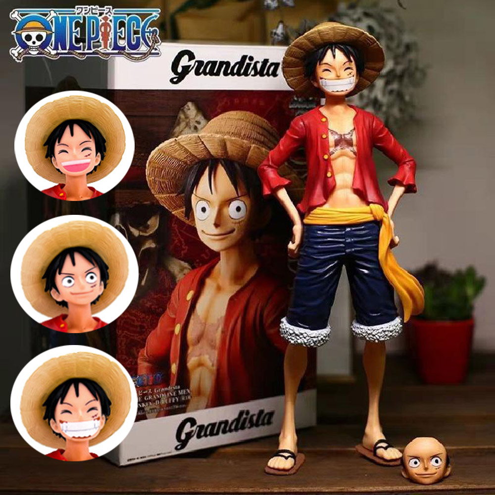 Model Kit One Piece Bandai - ホット28cm ワンピース アニメフィギュア 自信満点笑顔のルフィ 3種類の顔が交換できる人形 アクションフィギュア