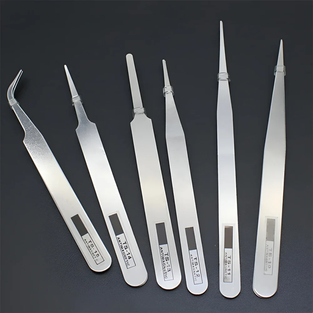 6 個の帯電防止ステンレス鋼ピンセットセットストレートカーブ - Model Kit Tweezers のレビューと価格
