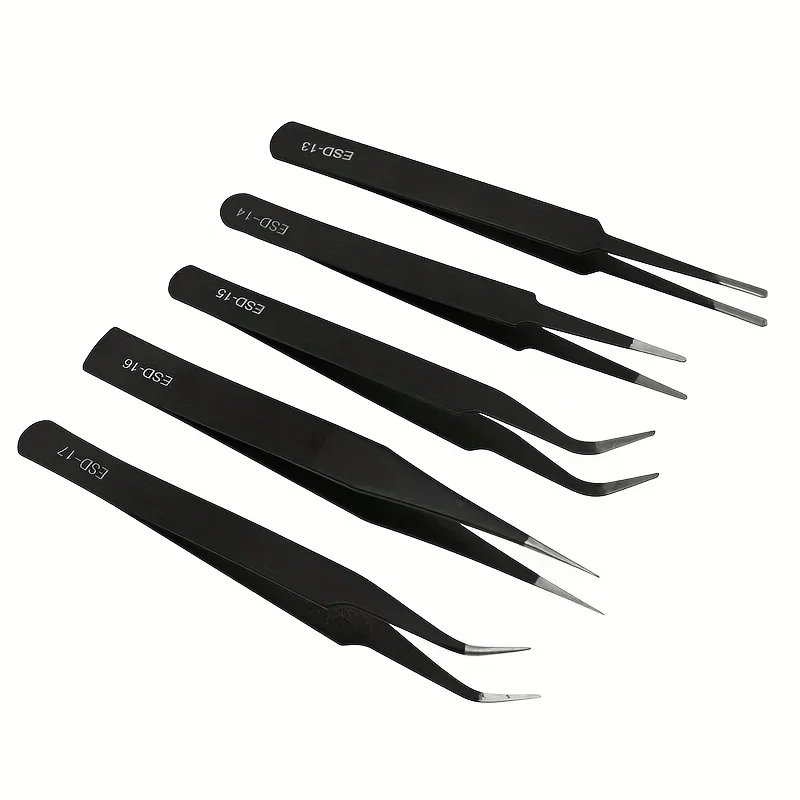 精密ESD帯電防止ピンセットセット - 6個入りステンレス鋼 - Model Kit Tweezers のレビューと価格