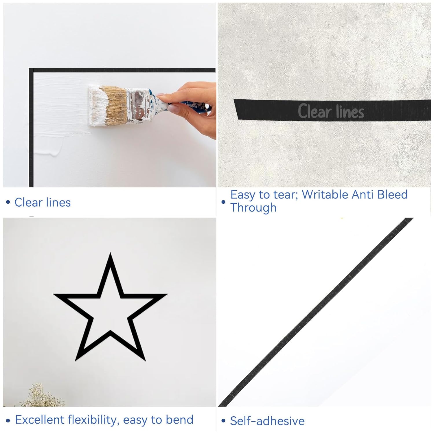 黒色の薄い紙マスキングテープ、絵画、描画、DIYネイルアート - Masking Tape Thin のレビューと価格