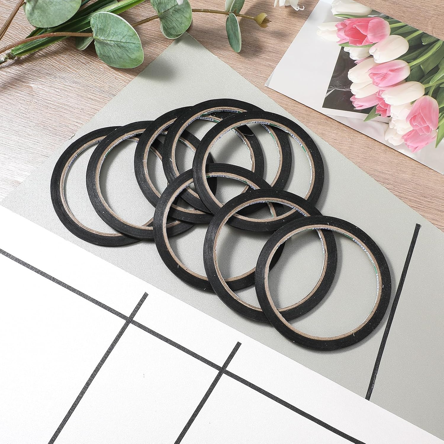 黒色の薄い紙マスキングテープ、絵画、描画、DIYネイルアート - Masking Tape Thin のレビューと価格