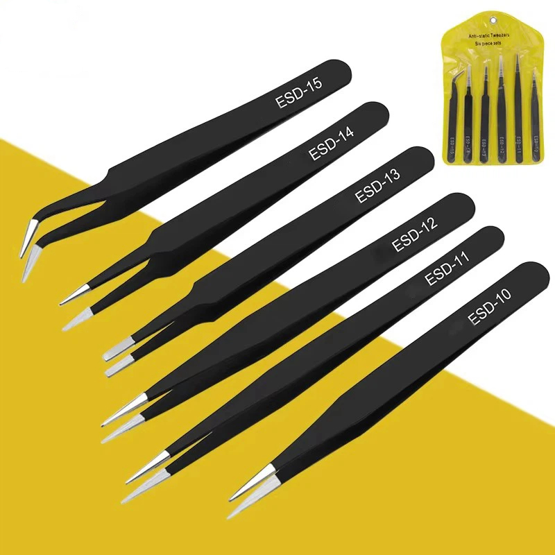 6 個の帯電防止ステンレス鋼ピンセットセット修理修復ツールセ - Model Kit Tweezers のレビューと価格