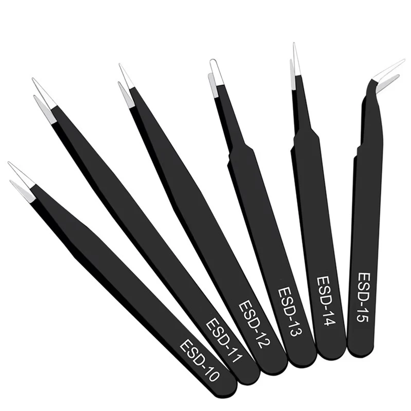 6 個の帯電防止ステンレス鋼ピンセットセット修理修復ツールセ - Model Kit Tweezers のレビューと価格