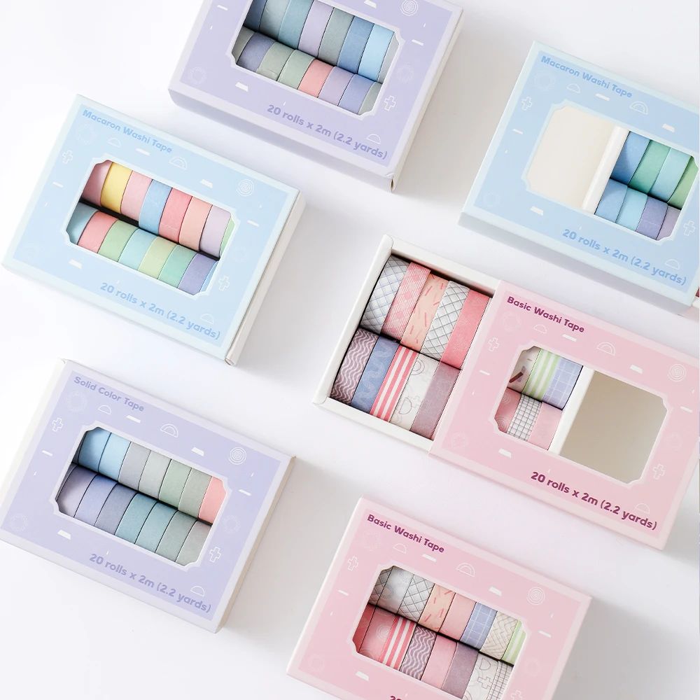 20 ロール カラフルなスリム和紙テープ セット 幅 10  - Masking Tape Thin のレビューと価格
